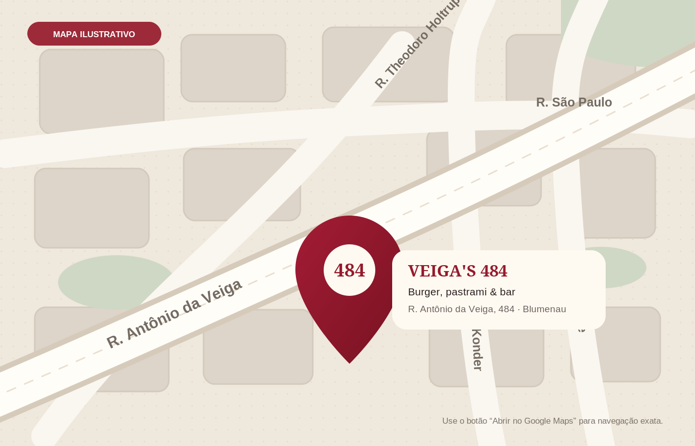 Mapa ilustrativo da localização do Veiga's 484 na Rua Antônio da Veiga, 484